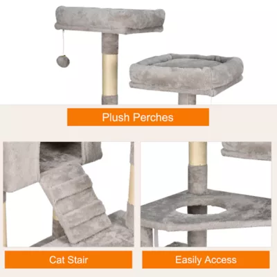 GOOPAWS Cat Tree Tower with Hammock, Faux Fur Cat Furniture, 57 Inch - Image 5