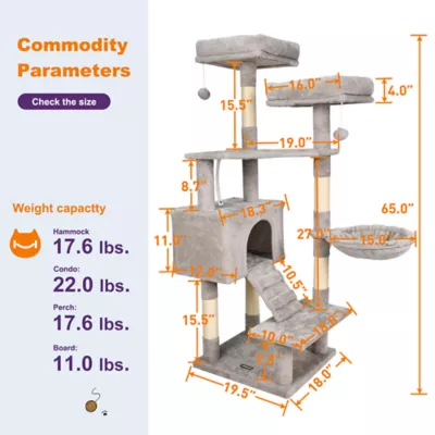 GOOPAWS Cat Tree Tower with Hammock, Faux Fur Cat Furniture, 57 Inch - Image 6