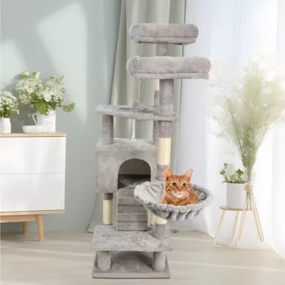GOOPAWS Cat Tree Tower with Hammock, Faux Fur Cat Furniture, 57 Inch - Image 7