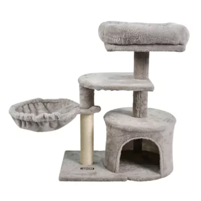 GOOPAWS Cat Tree Tower with Condo, Faux Fur Cat Furniture, 27 Inch - Image 1