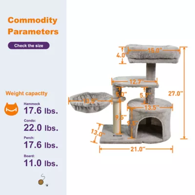 GOOPAWS Cat Tree Tower with Condo, Faux Fur Cat Furniture, 27 Inch - Image 6