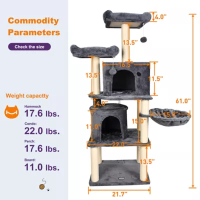 GOOPAWS Multi-Level Cat Tree Tower, Faux Fur Cat Furniture, 60 Inch - Image 6