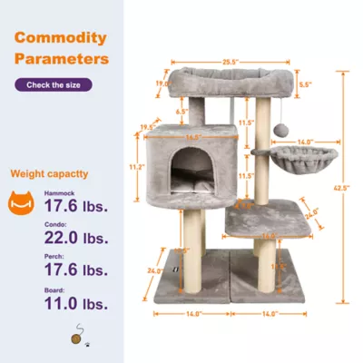 GOOPAWS Faux Fur Cat Tree Tower with Top Perch, 43 Inch - Image 6