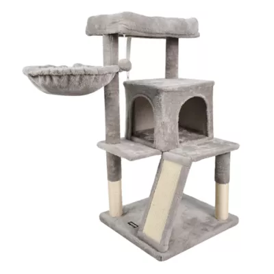 GOOPAWS Cat Tree Tower with Basket, Faux Fur Cat Furniture, 38 Inch - Image 1