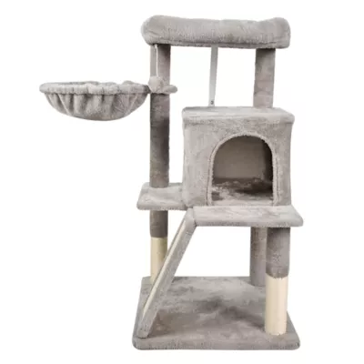 GOOPAWS Cat Tree Tower with Basket, Faux Fur Cat Furniture, 38 Inch - Image 2