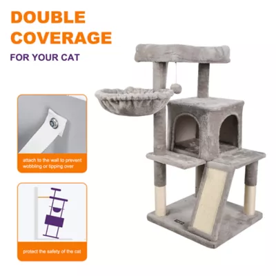 GOOPAWS Cat Tree Tower with Basket, Faux Fur Cat Furniture, 38 Inch - Image 3