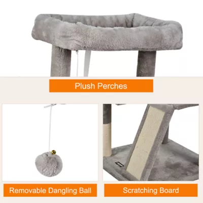 GOOPAWS Cat Tree Tower with Basket, Faux Fur Cat Furniture, 38 Inch - Image 5