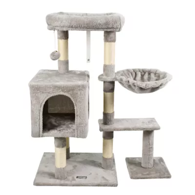 GOOPAWS Cat Tree Tower with Condo & Basket, Faux Fur Cat Furniture, 37 Inch - Image 1