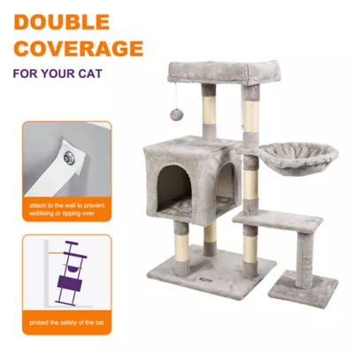 GOOPAWS Cat Tree Tower with Condo & Basket, Faux Fur Cat Furniture, 37 Inch - Image 3