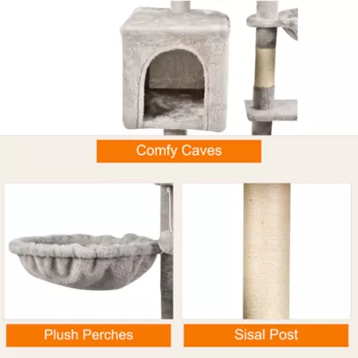 GOOPAWS Cat Tree Tower with Condo & Basket, Faux Fur Cat Furniture, 37 Inch - Image 4