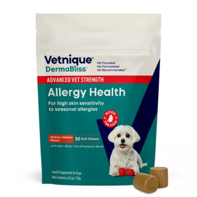 Ventique Dermabliss Dog Advanced Vet Strength Allergy Health Soft Chews, Salmon Flavor, 30 Count - Image 1