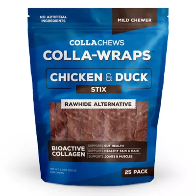 Collachews Colla-Wraps Chicken & Duck Stix, Rawhide Alternative Dog Chews With Bioactive Collagen - Image 1