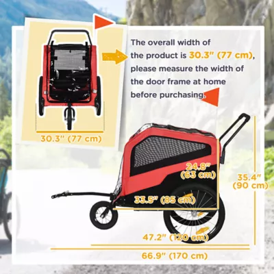 PawHut 2-in-1 Dog Bike Trailer and Stroller for Dogs up to 66 lbs - Image 3