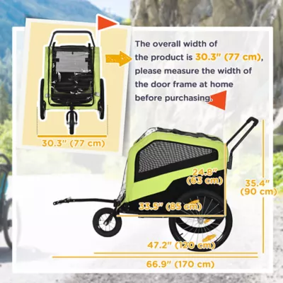 PawHut 2-in-1 Dog Bike Trailer and Stroller for Dogs up to 66 lbs - Image 3