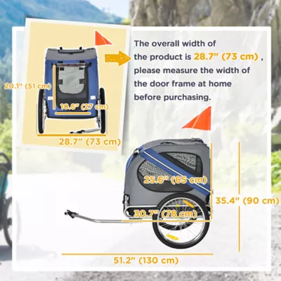 PawHut Dog Bike Trailer-Pet Cart Bicycle Wagon-Cargo Carrier Attachment for Travel - 3 Entrances - Image 3