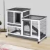 PawHut Wooden Rabbit Hutch, Indoor Bunny Cage with Wheels & Pull Out Trays image thumbnail 2