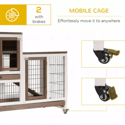 PawHut Wooden Rabbit Hutch, Indoor Bunny Cage with Wheels & Pull Out Trays - Image 7