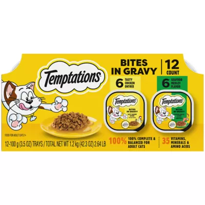 Temptations Wet Cat Food - Bites in Gravy, Variety Pack, 12 Count, 3.5 OZ - Image 1