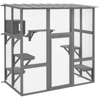 PawHut Large Outdoor Catio with Weatherproof Roof, Bridge, Resting Box, Platforms - Image 1