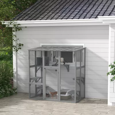 PawHut Large Outdoor Catio with Weatherproof Roof, Bridge, Resting Box, Platforms - Image 2
