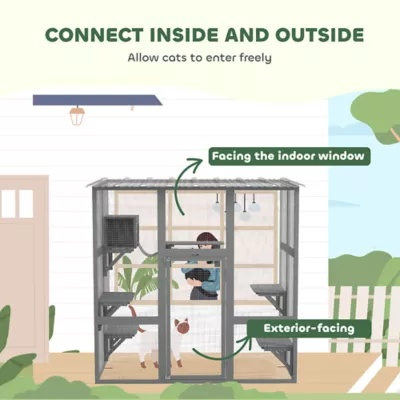 PawHut Large Outdoor Catio with Weatherproof Roof, Bridge, Resting Box, Platforms - Image 4
