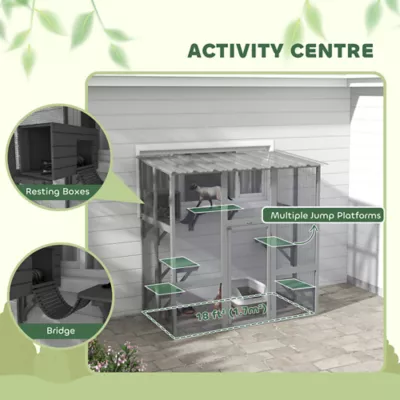 PawHut Large Outdoor Catio with Weatherproof Roof, Bridge, Resting Box, Platforms - Image 5