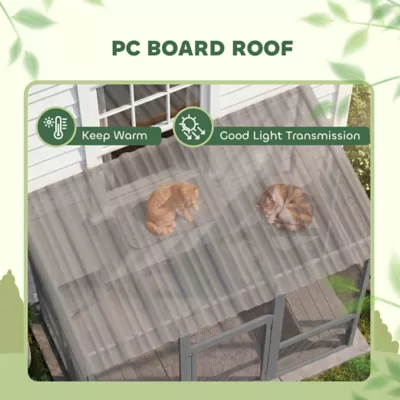 PawHut Large Outdoor Catio with Weatherproof Roof, Bridge, Resting Box, Platforms - Image 6