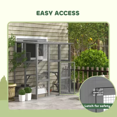 PawHut Large Outdoor Catio with Weatherproof Roof, Bridge, Resting Box, Platforms - Image 7