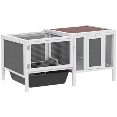 PawHut Rabbit and Guinea Pig Hutch- with Openable Top, Pull Out Tray and Ramp - Image 1