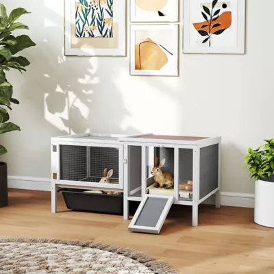 PawHut Rabbit and Guinea Pig Hutch- with Openable Top, Pull Out Tray and Ramp - Image 2