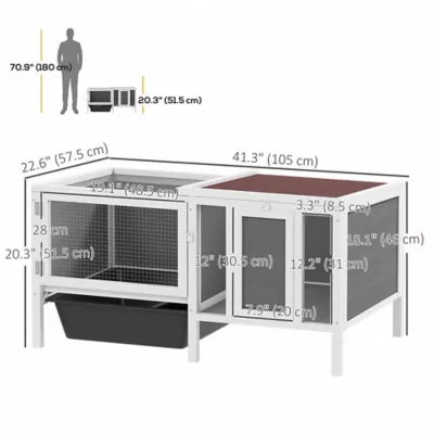 PawHut Rabbit and Guinea Pig Hutch- with Openable Top, Pull Out Tray and Ramp - Image 3
