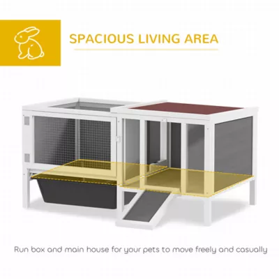 PawHut Rabbit and Guinea Pig Hutch- with Openable Top, Pull Out Tray and Ramp - Image 4