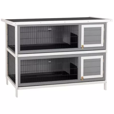 PawHut 2 Tier Wooden Rabbit Hutch - Image 1