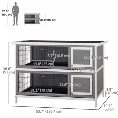 PawHut 2 Tier Wooden Rabbit Hutch - Image 3