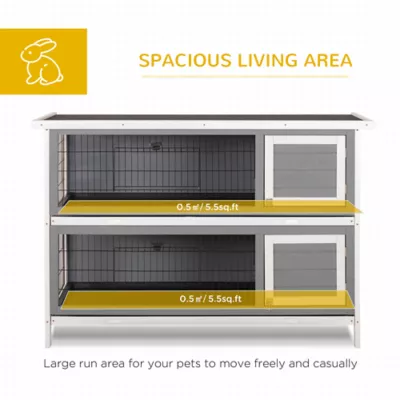 PawHut 2 Tier Wooden Rabbit Hutch - Image 4