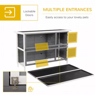 PawHut 2 Tier Wooden Rabbit Hutch - Image 5