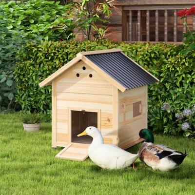 PawHut Duck Coop, Wooden Duck House with Openable Roof & Double Doors - Image 2