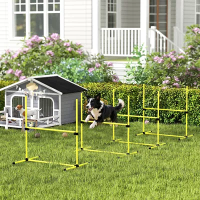 PawHut Set of 4 Dog Agility Training Equipment - Adjustable Jump Bar - with Carrying Bag - Image 2