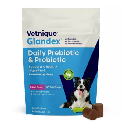 Vetnique Glandex Daily Probiotics & Digestive Health Prebiotics Soft Chew, Bacon Flavor, 60 count - Image 1