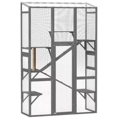 PawHut Large Outdoor Catio with 6 Jumping Platforms, Scratching Post, 2 Ramps, and Waterproof Roof - Image 1