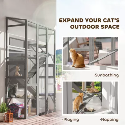 PawHut Large Outdoor Catio with 6 Jumping Platforms, Scratching Post, 2 Ramps, and Waterproof Roof - Image 4