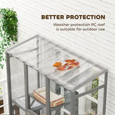 PawHut Large Outdoor Catio with 6 Jumping Platforms, Scratching Post, 2 Ramps, and Waterproof Roof - Image 7