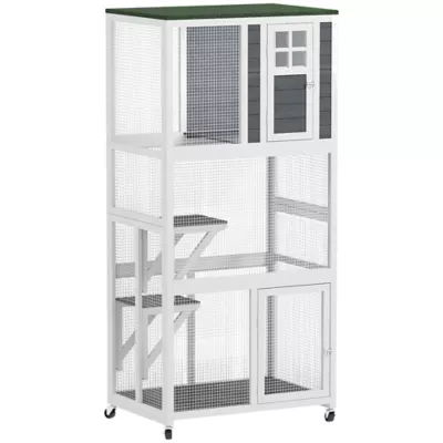 PawHut Wooden Outdoor Catio, Weatherproof & Wheeled with High Weight Capacity - Image 1