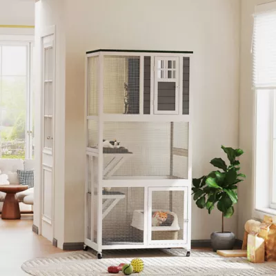 PawHut Wooden Outdoor Catio, Weatherproof & Wheeled with High Weight Capacity - Image 2
