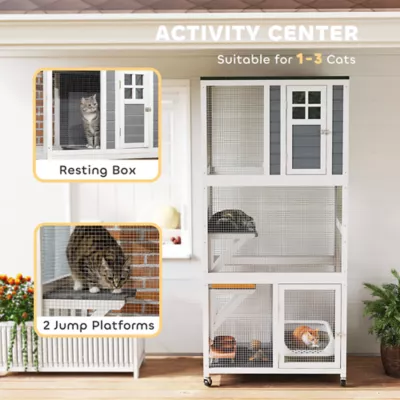 PawHut Wooden Outdoor Catio, Weatherproof & Wheeled with High Weight Capacity - Image 4