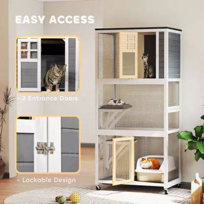 PawHut Wooden Outdoor Catio, Weatherproof & Wheeled with High Weight Capacity - Image 7