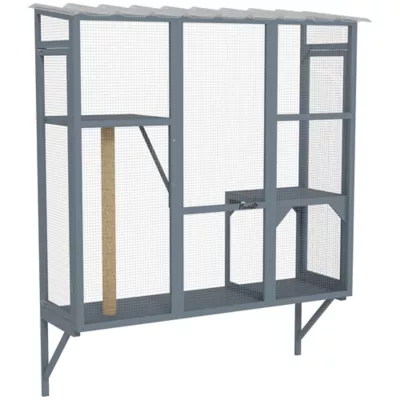 PawHut Wooden Catio Cat Window Box Enclosure for 2-3 Large Cats with 2 Jumping Platforms & Post - Image 1