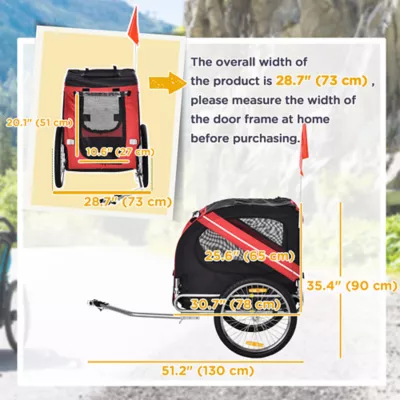 PawHut Dog Bike Trailer, Bicycle Wagon,Cargo Carrier Attachment for Travel,Foldable - Image 3