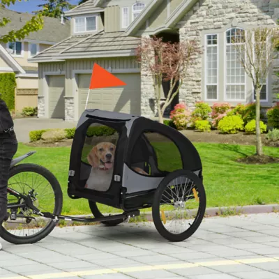 PawHut Dog Bike Trailer with Hitch Coupler, Quick Release Wheels, Reflectors and Flag - Image 2