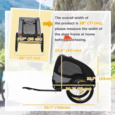PawHut Dog Bike Trailer with Hitch Coupler, Quick Release Wheels, Reflectors and Flag - Image 3